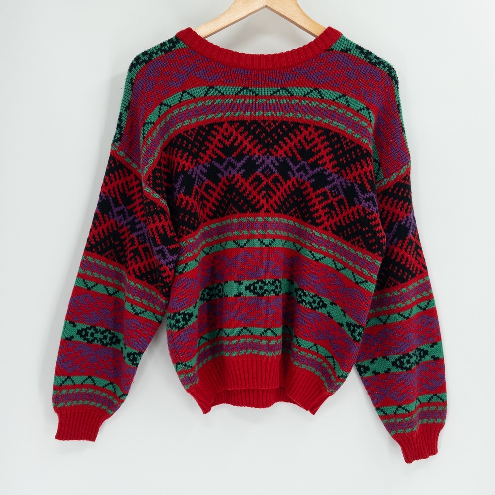 Vintage 90s Boxy Sweater Women M Red Cosby Grandpa Indie Oversized Granny Knit